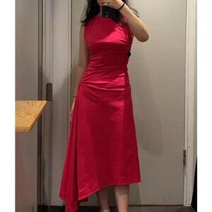 COS Asymmetric Gathered Midi dress pink